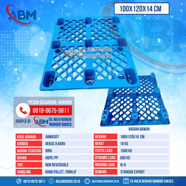 Pallet Plastik Bekas & Baru Ukuran 100x120x14 cm - ABMAS07 - Biru