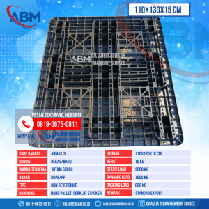 Pallet Plastik Bekas & Baru Ukuran 110x130x15 cm - ABMAS19 - Hitam