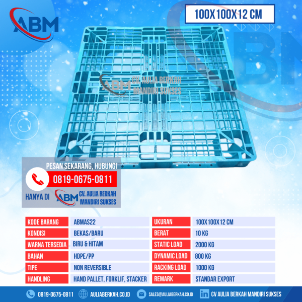 Pallet Plastik Bekas & Baru Ukuran 100x100x12 cm - ABMAS22 - Biru