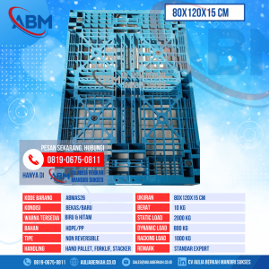 Pallet Plastik Bekas & Baru Ukuran 80x120x15 cm - ABMAS26 - Biru