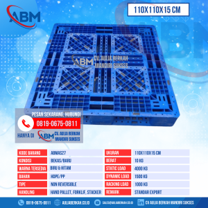 Pallet Plastik Bekas & Baru Ukuran 110x110x15 cm - ABMAS27 - Biru