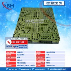 Pallet Plastik Bekas & Baru Ukuran 100x120x15 cm - ABMAS36 - Hijau