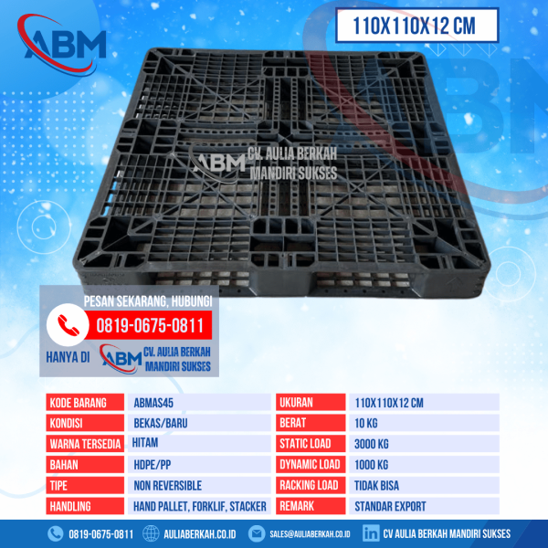 Pallet Plastik Bekas & Baru Ukuran 110x110x12 cm - ABMAS45 - Hitam