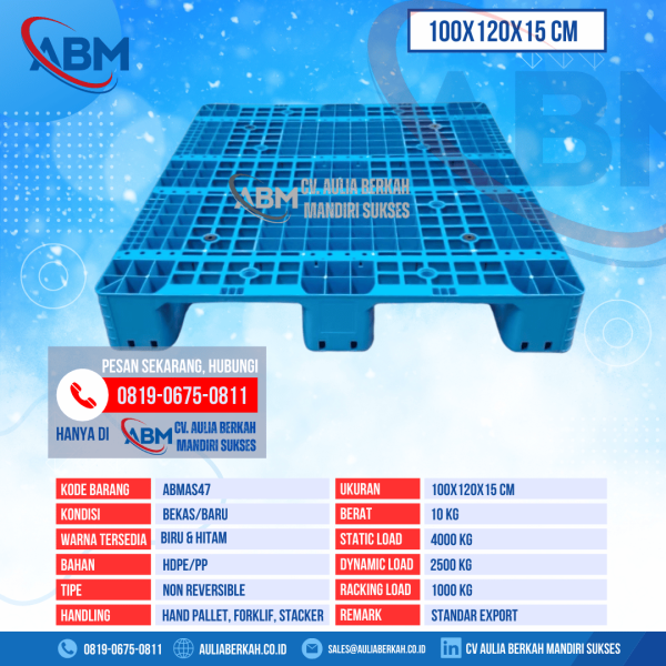 Pallet Plastik Bekas & Baru Ukuran 100x120x15 cm - ABMAS47 - Biru