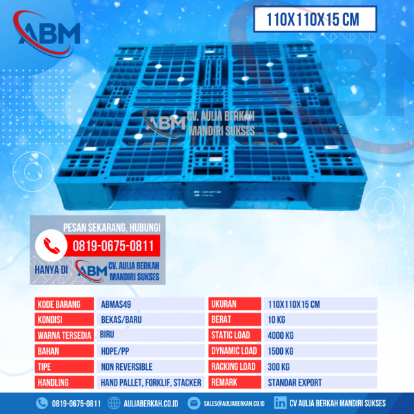 Pallet Plastik Bekas & Baru Ukuran 110x110x15 cm - ABMAS49 - Biru