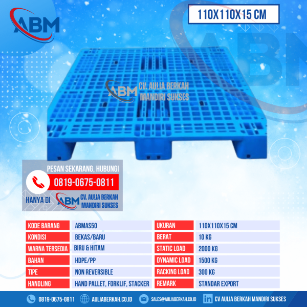 Pallet Plastik Bekas & Baru Ukuran 110x110x15 cm - ABMAS50 - Biru