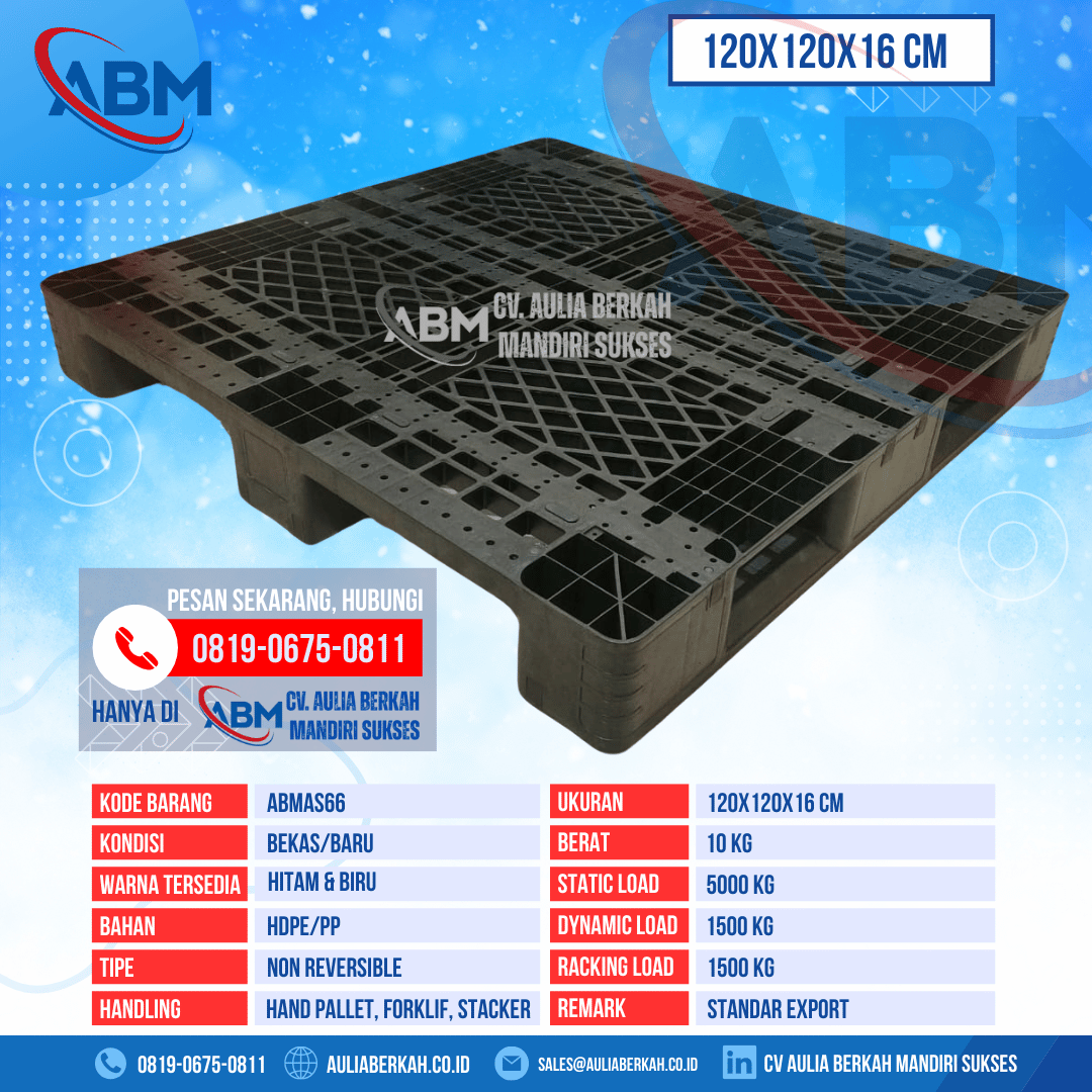 Pallet Plastik Bekas & Baru Ukuran 120x120x16 cm - ABMAS66 - Hitam