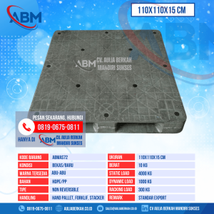 Pallet Plastik Bekas & Baru Ukuran 110x110x15 cm - ABMAS72 - Abu-Abu